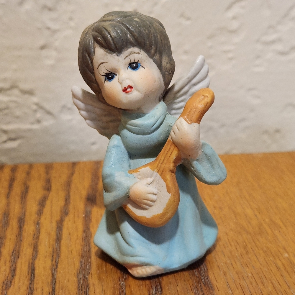 CERAMIC ANGEL WITH LUTE 3.25" FIGURINE